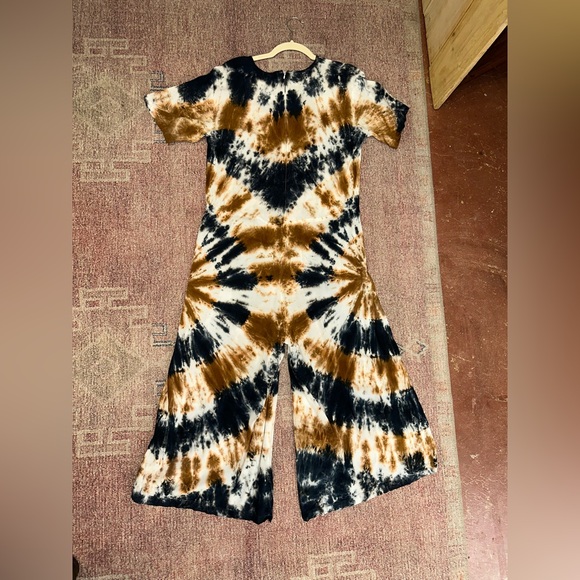 Earthbound lg tie dye rayon cropped wide leg v neck jumpsuit zip up back - Picture 9 of 9
